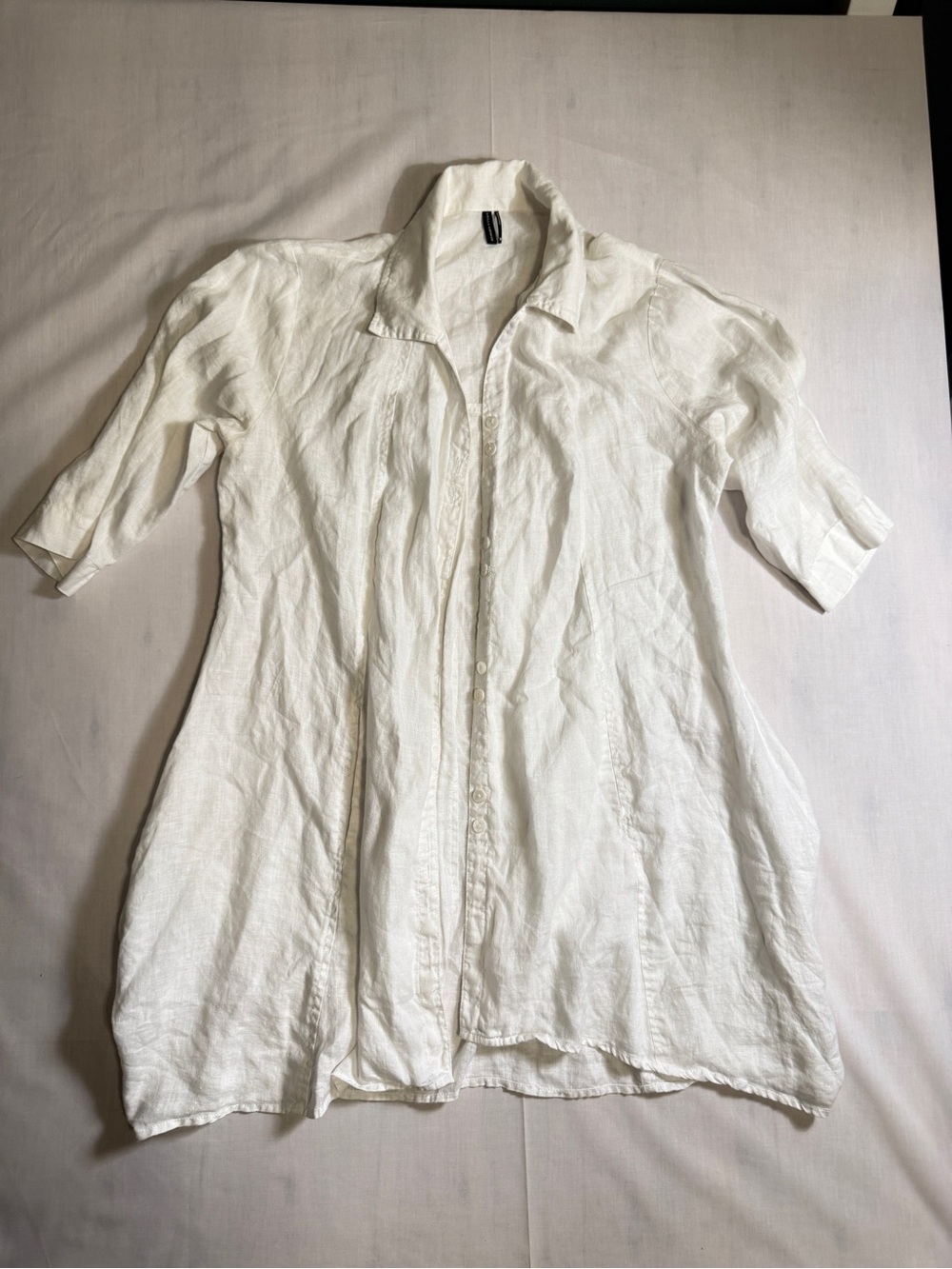 Stella Carakasi 100% Hemp Tunic Shirt Dress Womens Medium White Lagenlook Duster